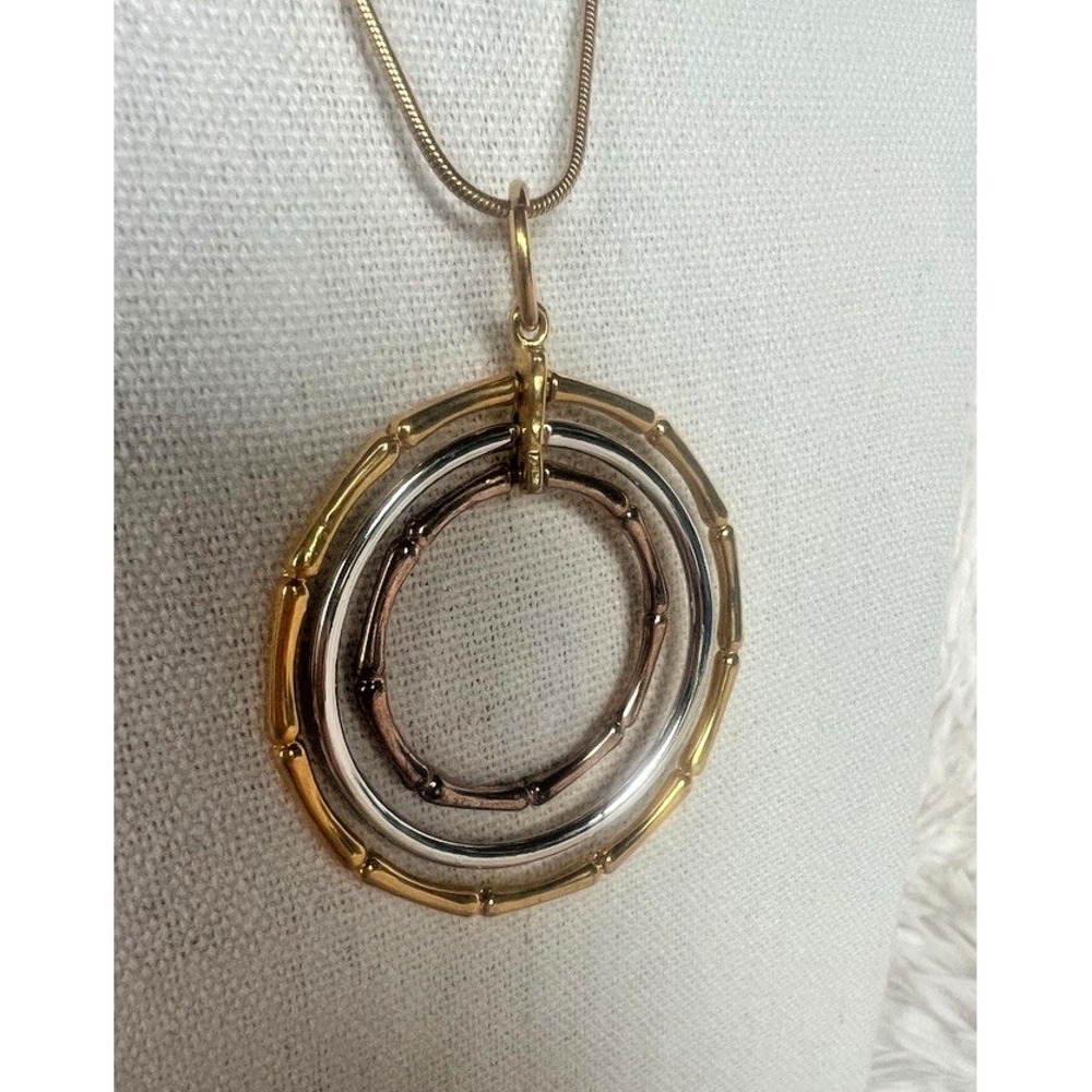 Park Lane Necklace Mixed Metal Gold Silver Rose Circle Pendant Snake Chain 17"